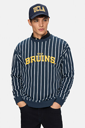 NELLY Lacivert Bisiklet Yaka Baskılı Oversize Fit Erkek Sweatshirt