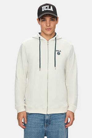 HILGARD Kemik Rengi Kapüşonlu Ve Fermuarlı Baskılı Standard Fit Erkek Sweatshirt