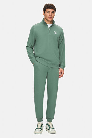 VALLEY Adaçayı Yeşili Bisiklet Yaka Baskılı Standard Fit Erkek Sweatshirt