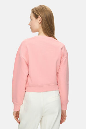 MELLO Pembe Bisiklet Yaka Crop Baskılı Loose Fit Kadın Sweatshirt