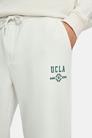 MADOC Kemik Rengi Daralan Kesim Paçası Lastikli Baskılı Standard Fit Erkek Eşofman Alt