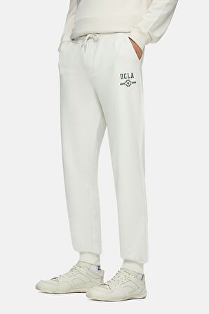 MADOC Kemik Rengi Daralan Kesim Paçası Lastikli Baskılı Standard Fit Erkek Eşofman Alt