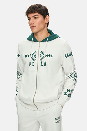 SPENCER Kemik Rengi Kapüşonlu Baskılı Fermuarlı Standard Fit Erkek Sweatshirt