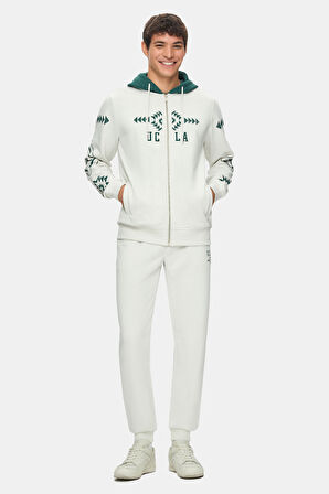 SPENCER Kemik Rengi Kapüşonlu Baskılı Fermuarlı Standard Fit Erkek Sweatshirt