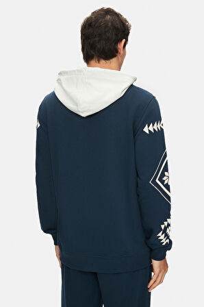SPENCER Lacivert Kapüşonlu Baskılı Fermuarlı Standard Fit Erkek Sweatshirt