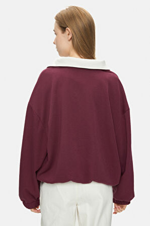 YOKO Bordo Fermuarlı Baskılı Oversize Fit Kadın Sweatshirt