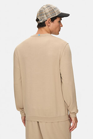 MACHADO Koyu Bej Bisiklet Yaka Gofre Baskı Standard Fit Erkek Sweatshirt