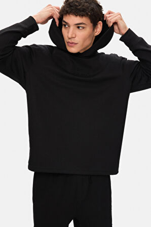 WINFREY Siyah Kapüşonlu Gofre Baskı Standard Fit Erkek Sweatshirt