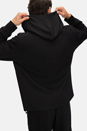 WINFREY Siyah Kapüşonlu Gofre Baskı Standard Fit Erkek Sweatshirt