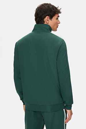 HALSTON Koyu Yeşil Fermuarlı ve Cepli Baskılı Standard Fit Erkek Sweatshirt