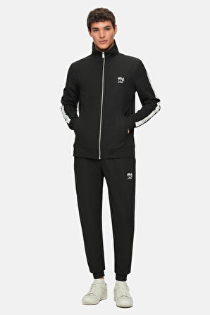 HALSTON Siyah Fermuarlı ve Cepli Baskılı Standard Fit Erkek Sweatshirt