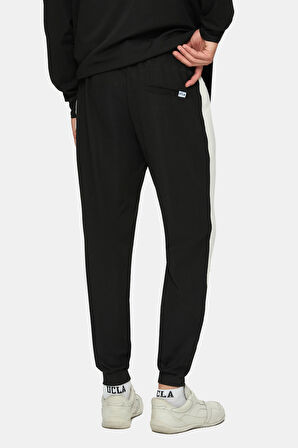 SALVADOR Siyah Daralan Kesim Paçası Lastikli Baskılı Standard Fit Erkek Eşofman Alt