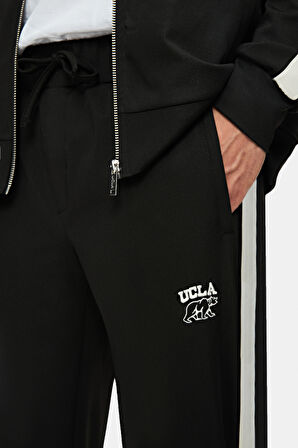 SALVADOR Siyah Daralan Kesim Paçası Lastikli Baskılı Standard Fit Erkek Eşofman Alt