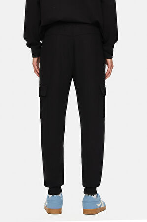 DALEY Siyah Kargo Cepli Gofre Baskı Standard Fit Erkek Eşofman Alt