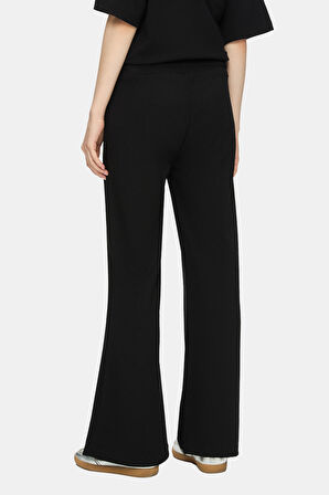 URANIA Siyah İspanyol Paça Gofre Baskı Loose Fit Kadın Eşofman Alt