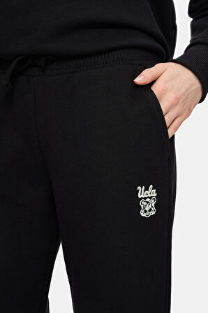 MARAIS Siyah Daralan Kesim Paçası Lastikli Baskılı Standard Fit Kadın Eşofman Alt