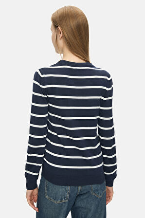 TERESA Lacivert Bisiklet Yaka Nakışlı Standard Fit Kadın Triko