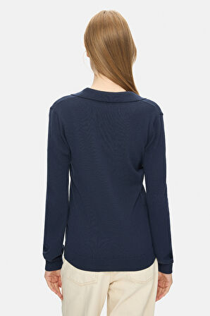 IRENE Lacivert Polo Yaka Triko Metal Logololu Standard Fit Kadın Triko