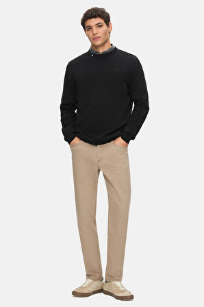 SENTO Siyah Bisiklet Yaka Nakışlı Standard Fit Erkek Triko