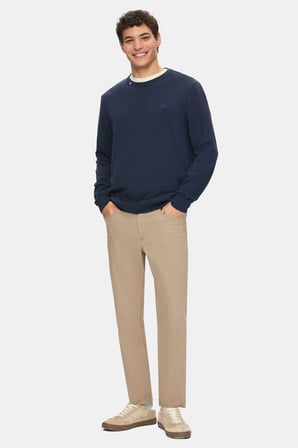 SENTO Lacivert Bisiklet Yaka Nakışlı Standard Fit Erkek Triko