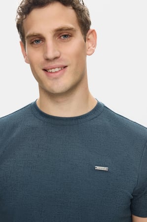 TAYLOR Lacivert Bisiklet Yaka Krinkıl Hafif Kumaş Metal Logolu Standard Fit Erkek Tshirt