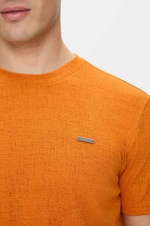 TAYLOR Kiremit Bisiklet Yaka Krinkıl Hafif Kumaş Metal Logolu Standard Fit Erkek Tshirt
