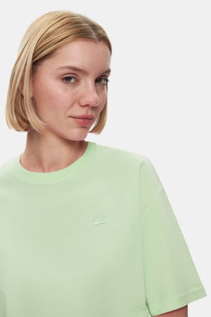 INDIANA Duman Yeşili Bisiklet Yaka Crop Baskılı %100 Pamuk Loose Fit Kadın Tshirt