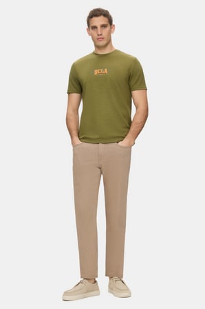 ANGELO Haki Bisiklet Yaka Baskılı Yumuşak Dokulu Modal Kumaş Standard Fit Erkek Tshirt