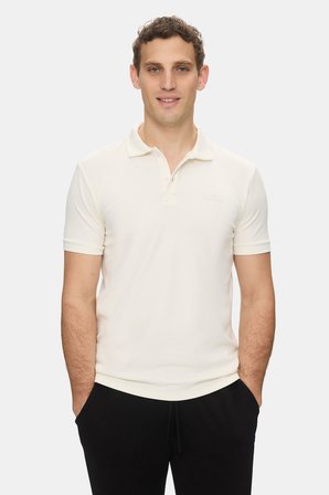 OSCAR Beyaz Polo Yaka Gofre Baskılı Yumuşak Dokulu Modal Kumaş Standard Fit Erkek Tshirt