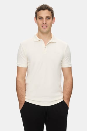 OSCAR Beyaz Polo Yaka Gofre Baskılı Yumuşak Dokulu Modal Kumaş Standard Fit Erkek Tshirt