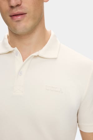 OSCAR Beyaz Polo Yaka Gofre Baskılı Yumuşak Dokulu Modal Kumaş Standard Fit Erkek Tshirt