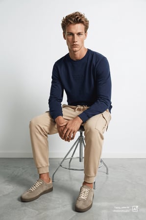 MACHADO Lacivert Bisiklet Yaka Gofre Baskılı Yumuşak Dokulu Modal Kumaş Standard Fit Erkek Sweatshirt