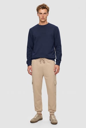 MACHADO Lacivert Bisiklet Yaka Gofre Baskılı Yumuşak Dokulu Modal Kumaş Standard Fit Erkek Sweatshirt