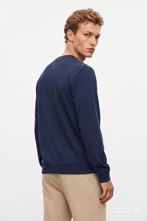 MACHADO Lacivert Bisiklet Yaka Gofre Baskılı Yumuşak Dokulu Modal Kumaş Standard Fit Erkek Sweatshirt