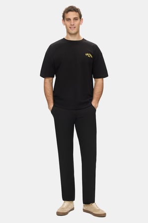 KAIUS Siyah Bisiklet Yaka Baskılı ve Nakışlı %100 Pamuk Oversize Erkek Tshirt