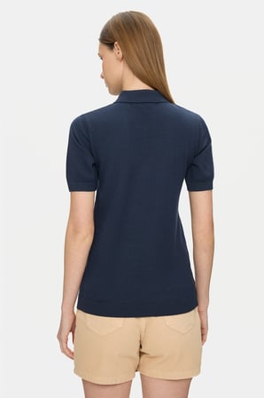 ASHERA Lacivert Polo Yaka Half Zip Triko Nakışlı %100 Pamuk Standard Fit Kadın Tshirt