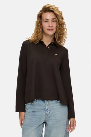 BERNIE Koyu Kahve Polo Yaka Pamuklu Loose Fit Kadın Sweatshirt