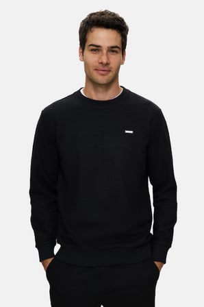 LUCA Siyah Bisiklet Yaka Krinkıl Hafif Kumaş Metal Logolu Standard Fit Erkek Sweatshirt