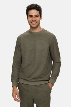 LUCA Haki Bisiklet Yaka Krinkıl Hafif Kumaş Metal Logolu Standard Fit Erkek Sweatshirt