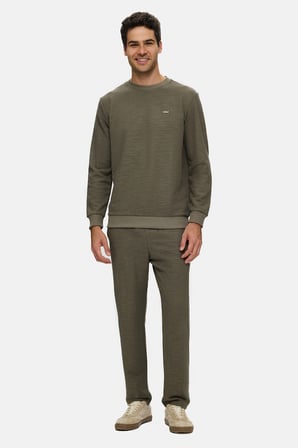 LUCA Haki Bisiklet Yaka Krinkıl Hafif Kumaş Metal Logolu Standard Fit Erkek Sweatshirt