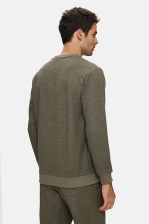 LUCA Haki Bisiklet Yaka Krinkıl Hafif Kumaş Metal Logolu Standard Fit Erkek Sweatshirt