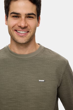 LUCA Haki Bisiklet Yaka Krinkıl Hafif Kumaş Metal Logolu Standard Fit Erkek Sweatshirt