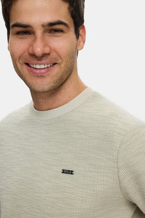 LUCA Kemik Rengi Bisiklet Yaka Krinkıl Hafif Kumaş Metal Logolu Standard Fit Erkek Sweatshirt