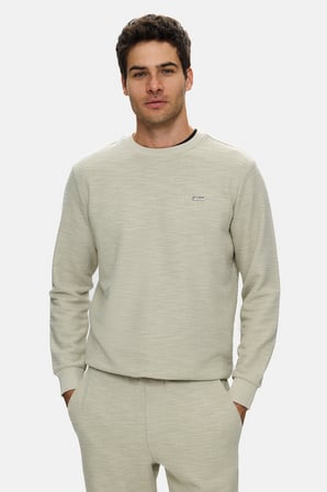 LUCA Kemik Rengi Bisiklet Yaka Krinkıl Hafif Kumaş Metal Logolu Standard Fit Erkek Sweatshirt