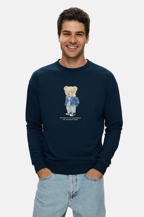 ROCKY Lacivert Bisiklet Yaka Pamuklu Baskılı Loose Fit Erkek Sweatshirt