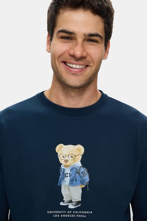 ROCKY Lacivert Bisiklet Yaka Pamuklu Baskılı Loose Fit Erkek Sweatshirt