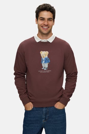 ROCKY Koyu Kahve Bisiklet Yaka Pamuklu Baskılı Loose Fit Erkek Sweatshirt