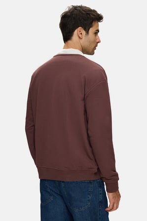 ROCKY Koyu Kahve Bisiklet Yaka Pamuklu Baskılı Loose Fit Erkek Sweatshirt