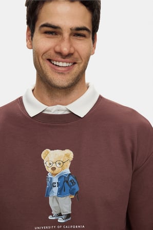 ROCKY Koyu Kahve Bisiklet Yaka Pamuklu Baskılı Loose Fit Erkek Sweatshirt