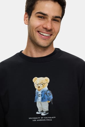 ROCKY Siyah Bisiklet Yaka Pamuklu Baskılı Loose Fit Erkek Sweatshirt